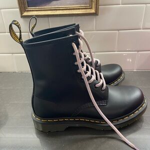 Dr. Martens Black Leather Lace-Up Boots 1460 with Pink Laces
